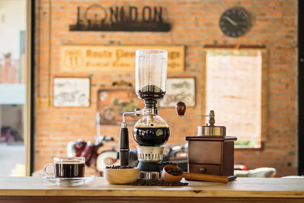 siphon vacuum coffee maker in a modern kitchen